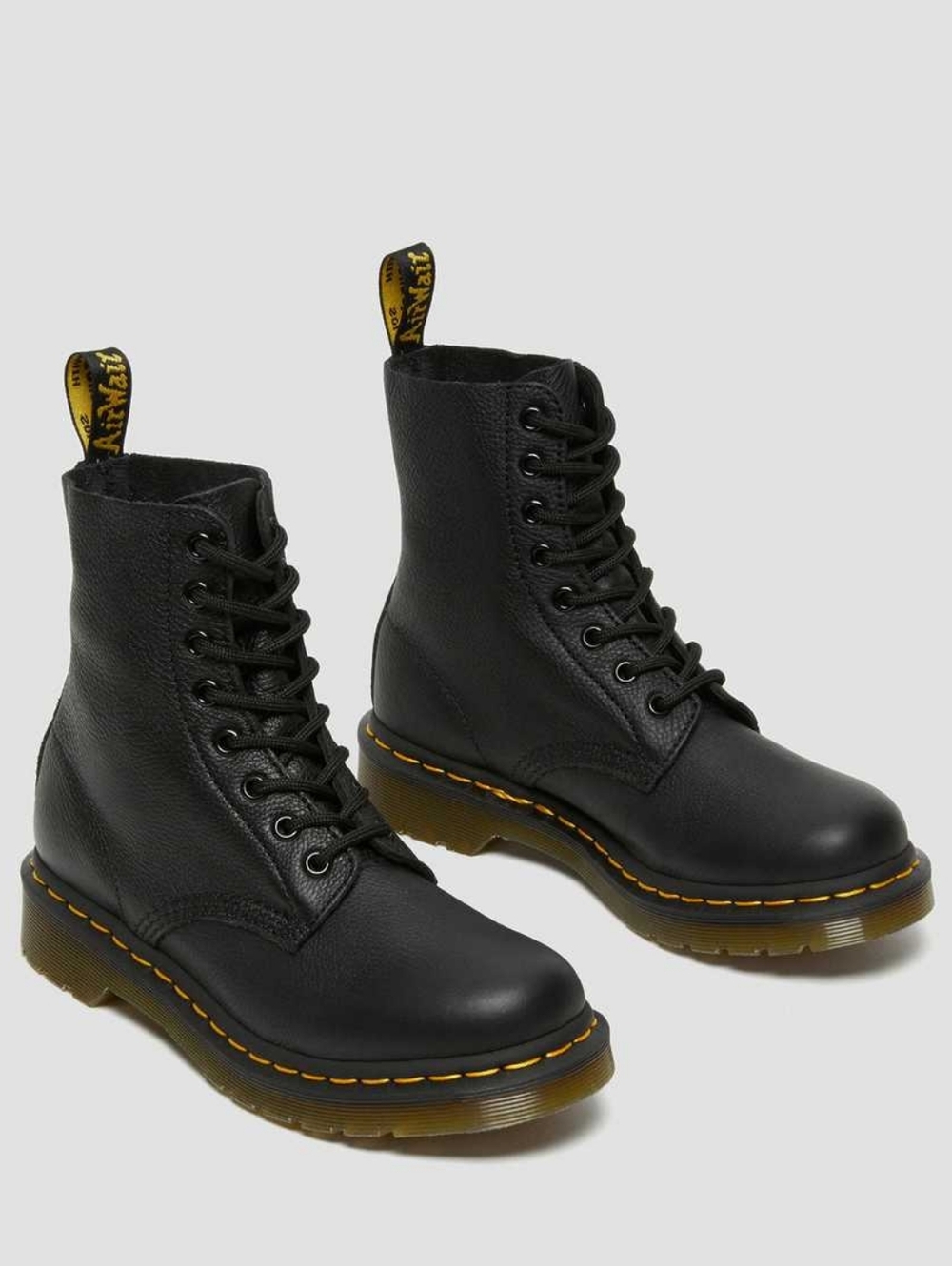 Dr. Martens 1460 Black Leather 8-Eye Lace-Up Boots with Yellow Stitching